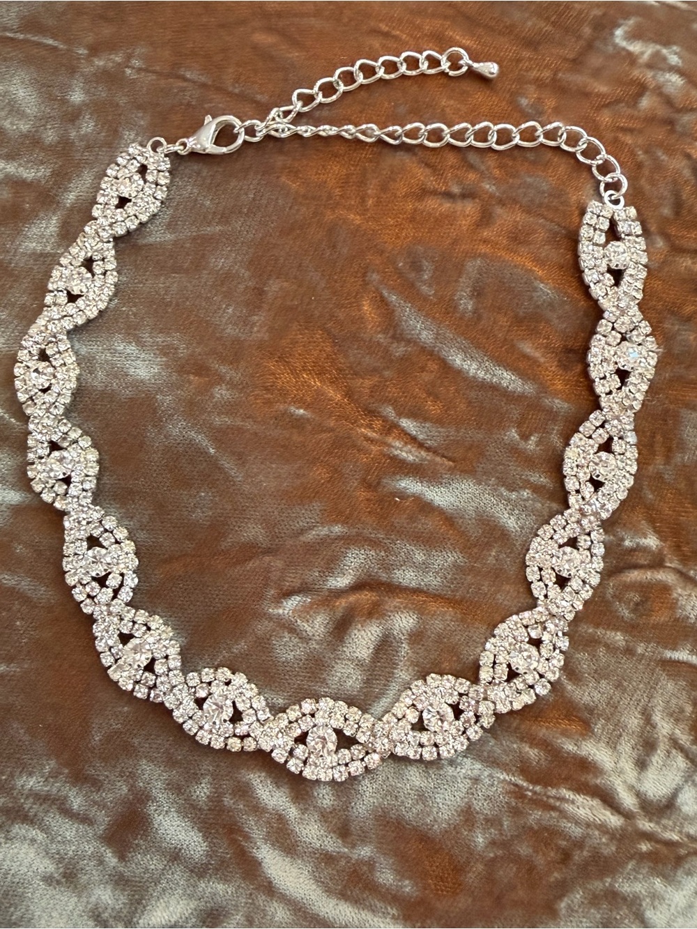 Crystal Infinity Link Statement Necklace - Silver Rhinestone - Picture 8 of 12